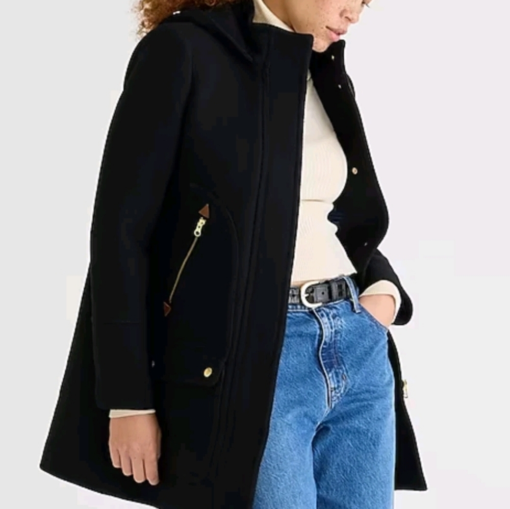 J. CREW Womens Chateau Parka Nello Gori Wool Coat Size 6 Hooded Black